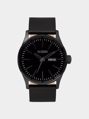 Nixon Men's Sentry Leather All Black Plated Stainless Steel Watch