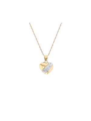 Yellow Gold & Sterling Silver bonded together Crystal Heart Pendant on a Chain