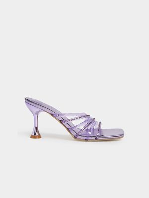 Women's Lilac Bling Heeled Mule Sandals