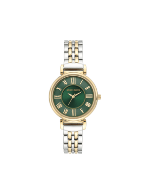 Anne Klein Emerald Green Dial Silver & Gold Tone Bracelet Watch