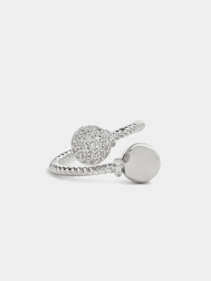 Rhodium Plated Open Bobble Ring with CZ Pave