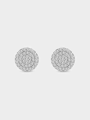 Sterling Silver Cubic Zirconia Pavé Cluster Round Stud Earrings