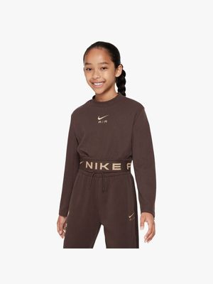 Girls Nike Sportswear Air Brown Long Sleeve Crew Top