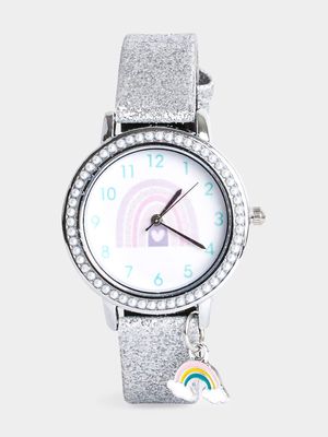 Girl's Silver Rainbow Charm Watch