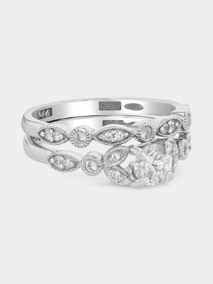 Sterling Silver Moissanite Solitaire Twinset Ring