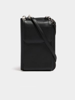 Women's Black Wallet & Cellphone Crossbody Bag