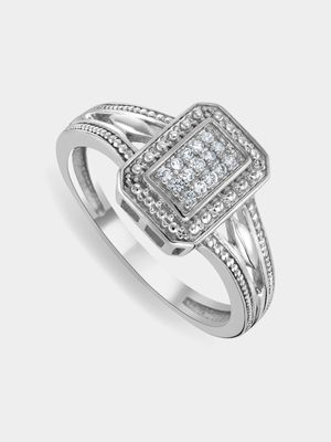 Sterling Silver Created White Sapphire & Diamond Women's Emme Ring