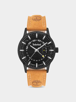 Timberland Men's Bergeron Black Plated Brown Leather Watch
