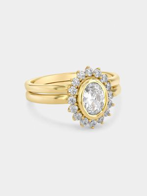 Yellow Gold Cubic Zirconia Oval Halo Twinset