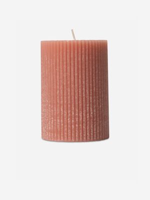 Ribbed Cylindrical Candle Reddish Brown 7X10cm