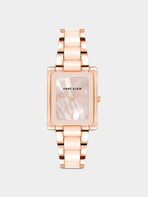 Anne Klein Women's Rose Gold & Light Pink Square Ceramic Bracelet  Watch