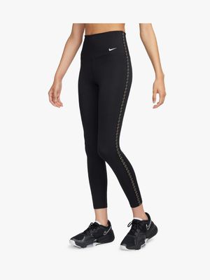 Womens Nike One Therma-Fit High Rise 7/8 Metallic Black Tights