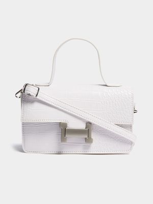 Women's White Mini Faux Croc Bag