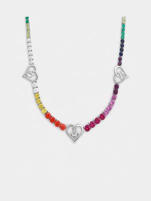 Gert Johan Coetzee Sterling Silver 10ct Rainbow Cubic Zirconia Love Generation Love Knot Tennis Necklace
