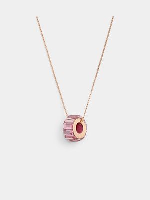 Rose Gold with Pink Crystal  Halo Pendant on  a Rose Gold Chain