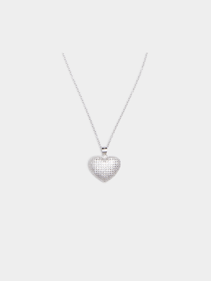 Sterling Silver CZ Domed Heart Pendant on Chain