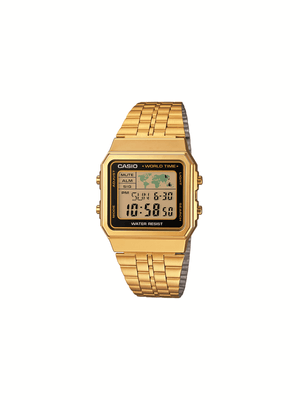 Casio Retro Digital World Time Gold Tone Watch