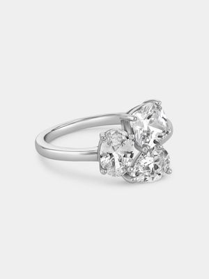 Sterling Silver Cubic Zirconia Triplet Stone Ring