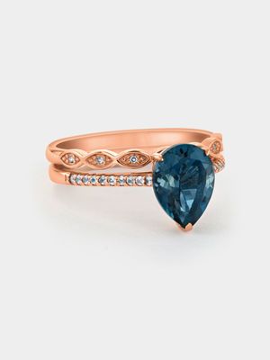 Rose Gold London Blue Topaz & Diamond Pear Twinset Ring