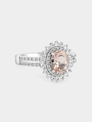 White Gold Diamond & Pink Morganite Oval Halo Ring