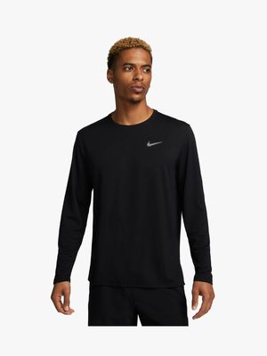 Mens Nike Dri-Fit UV Miler Long Sleeve Black Top