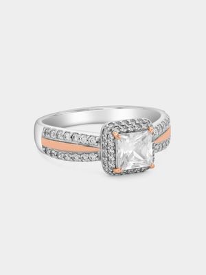 Cheté Rose Plated Sterling Silver Cubic Zirconia Princess Halo Ring