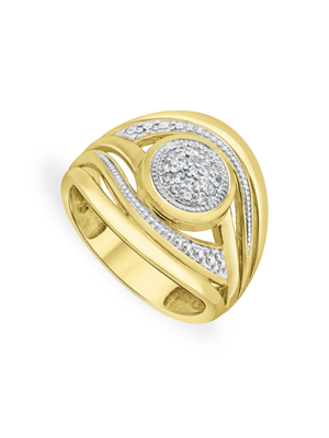Yellow Gold Diamond & Created White Sapphire Round Wave Ring