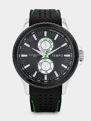 Tempo Gunmetal Plated Black & Green Silicone Watch