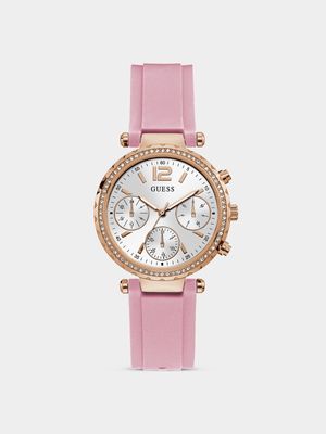 Guess Women's Solstice Rose Plated Stainless Steel Chronograph Silicone Watch
