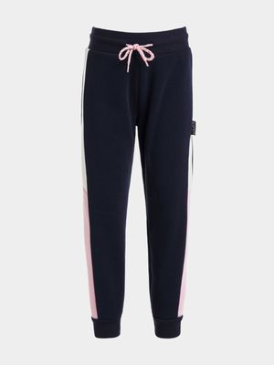 Younger Girl's Navy & Pink Colour Block Joggers