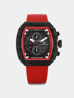 Ferro Men’s Black Plated Red Rubber Chronographic Watch
