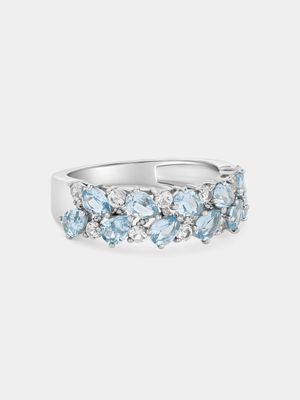 Sterling Silver Diamond & Created Aquamarine Trellis Ring