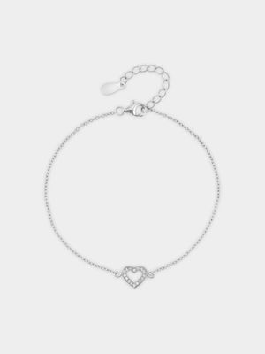 Sterling Silver Cubic Zirconia Kid's Open Heart Bracelet