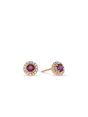 Rose Gold 0.69ct Natural Ruby & Diamond Halo Women’s Stud Earrings