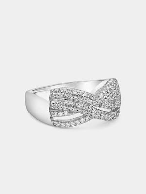 Sterling Silver Cubic Zirconia Twisted Bow Ring