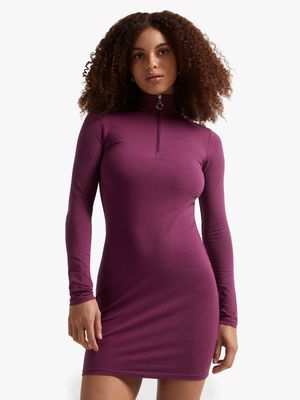Redbat Women's Purple Turtle Neck Zip Dress