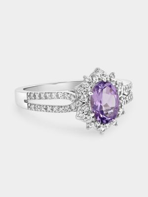 White Gold Diamond & Pink Amethyst Oval Halo Ring