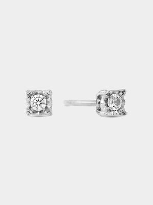 9ct White Gold & 0.10ct Diamond Solitaire Stud Earrings