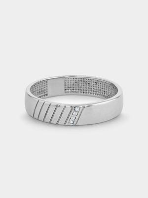 Stainless Steel Cubic Zirconia Men's Striped Ring