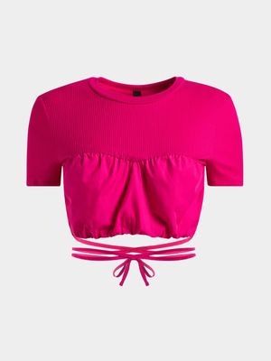 Women's Pink Corset Top With Ties