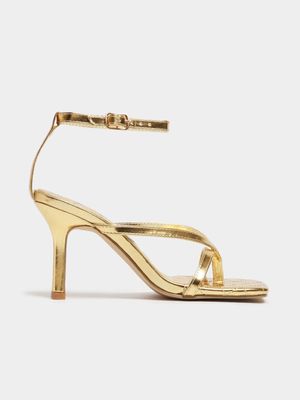 Women's Gold Quilted Heeled Sandals