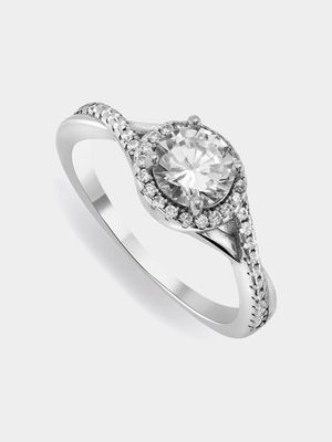 Sterling Silver & Cubic Zirconia Tie Solitaire Ring
