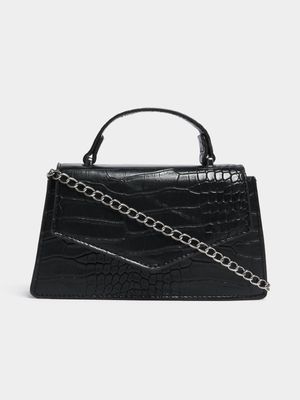 Women's Black Mini Faux Croc Bag