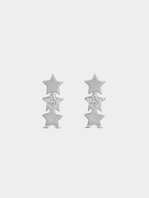 Rhodium Plated Tripple Star Stud Earrings