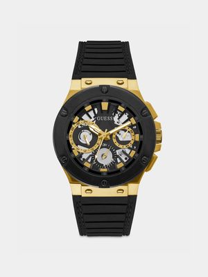 Guess Circuit Gold Plated Black Dial Chronograph Silicone Watch