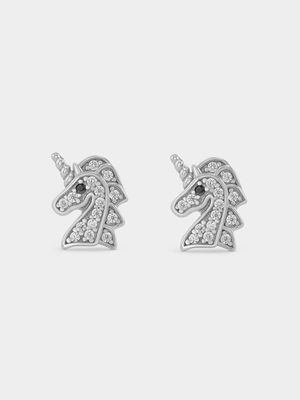 Sterling Silver Cubic Zirconia Unicorn Stud Earrings