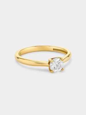 Yellow Gold Diamond & Created White Sapphire Solitaire Ring