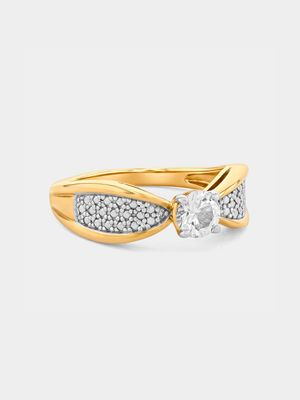 Yellow Gold Diamond & Created Sapphire Round Bow Ring