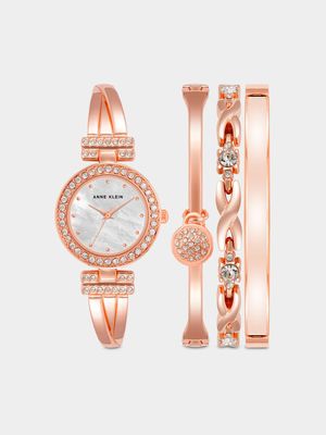 Anne Klein Rose Plated Bracelet, Bangle & Watch Set