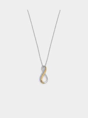 Yellow Gold & Sterling Silver Diamond & Created White Sapphire Crossover Pendant